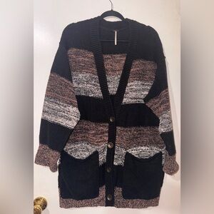 Free People Black and Brown Striped Cardigan